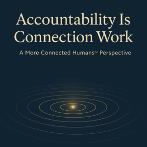 Accountability is Connection Work. Image of of bright spark at the center of several concentric circles appearing as ripples