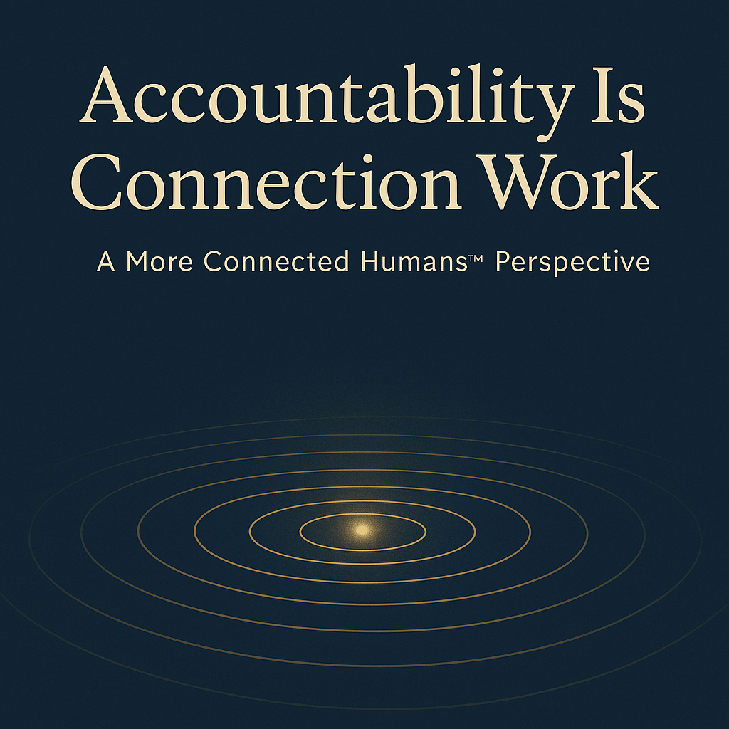 Accountability is Connection Work. Image of of bright spark at the center of several concentric circles appearing as ripples